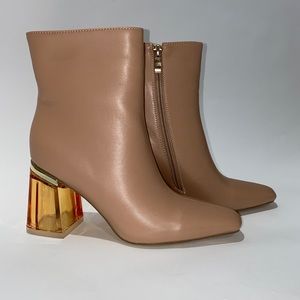 Pretty Little thing tan heels w/ gold clear heel